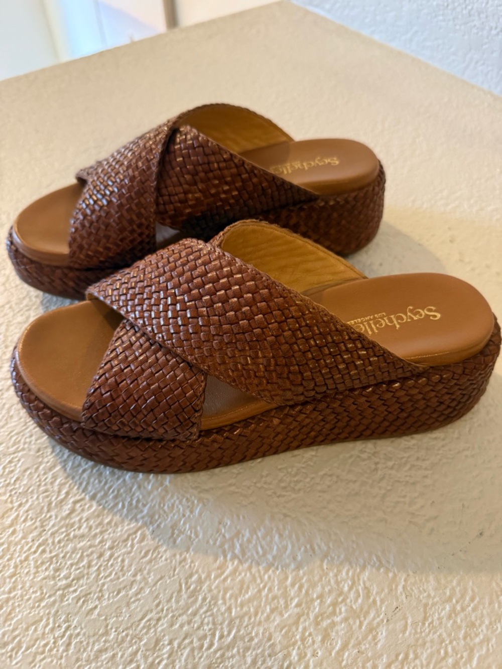 Seychelles Brown Woven Platform Slide Sandals